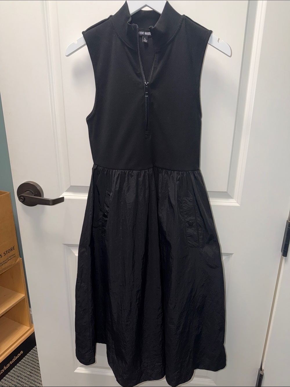 Steve Madden Black Ribbed Crewneck Long Dress
